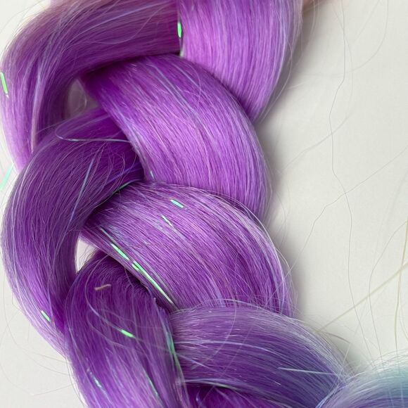 Ombre Braided Ponytail Extension 24" Pink Purple Blue Sparkle Jumbo Braid New - Picture 4 of 5